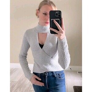 PINK ROSE Grey Cropped Sweater Size Large NWT